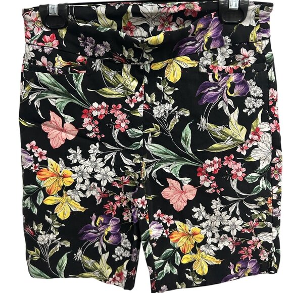 Jessica Riley Black Multicolor Floral Print Casual Shorts Sz PM Summer Vibrant - Picture 1 of 9